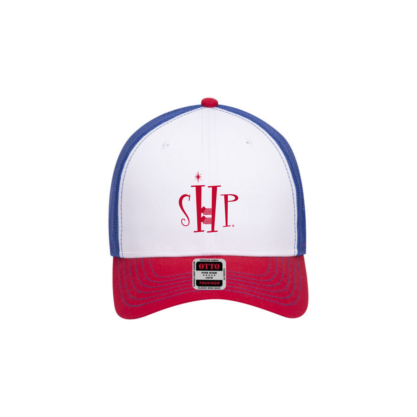 Trucker Snapback Hat w/ Embroidery (RED/WHITE/BLUE) - SHP Logo
