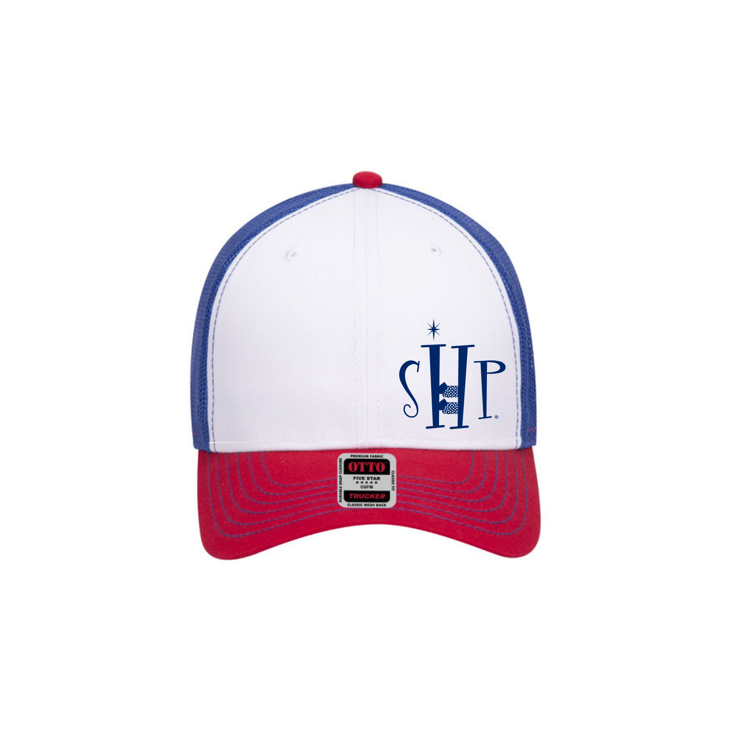 Trucker Snapback Hat w/ Embroidery (RED/WHITE/BLUE) - SHP Logo