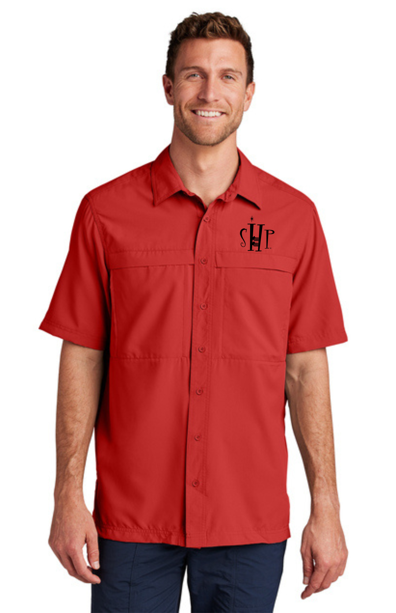 MEN'S UV Daybreak Shirt w/ Embroidery (RICH RED) - "SHP" LOGO