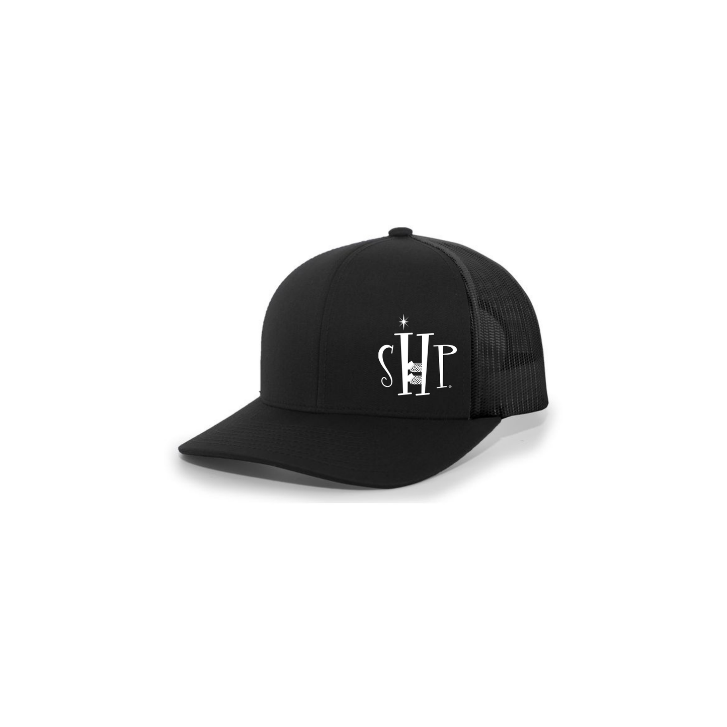 Trucker Snapback Hat w/ Embroidery (BLACK) - SHP Logo