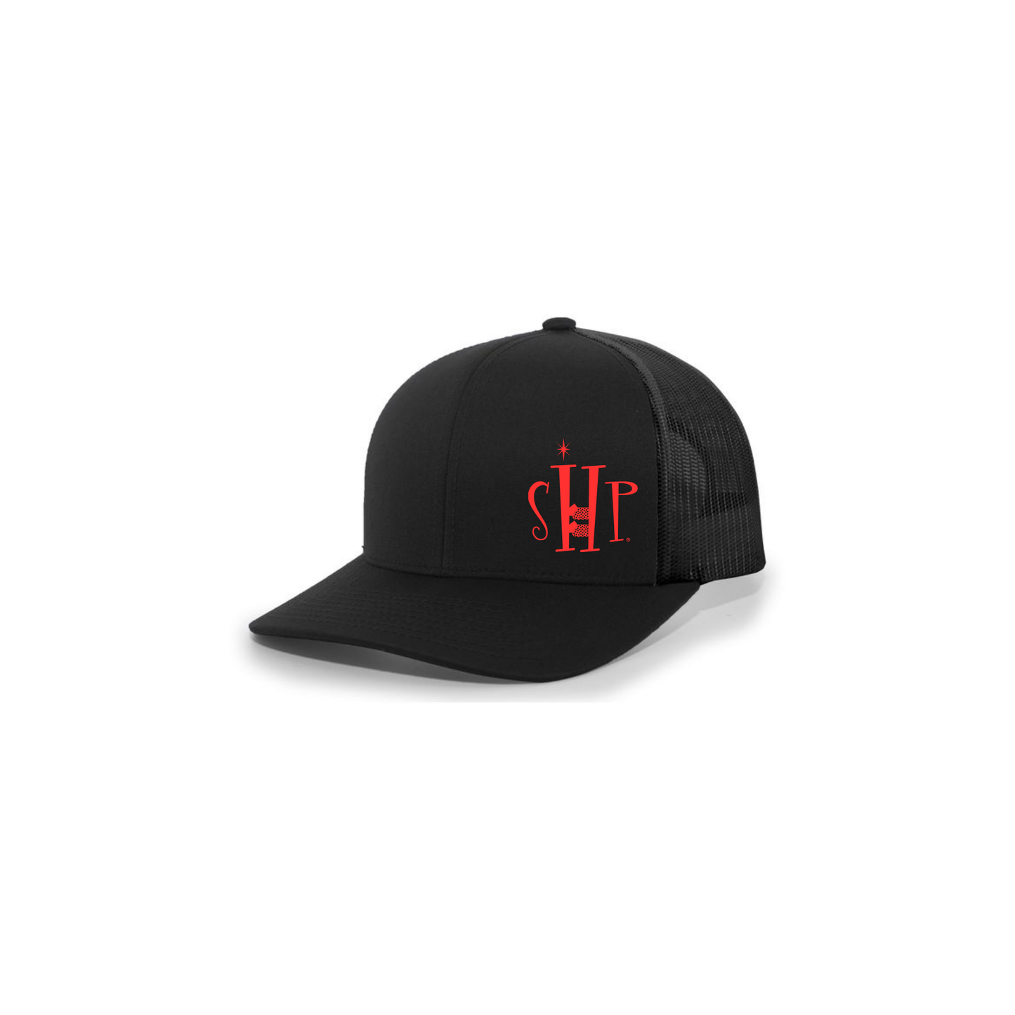 Trucker Snapback Hat w/ Embroidery (BLACK) - SHP Logo