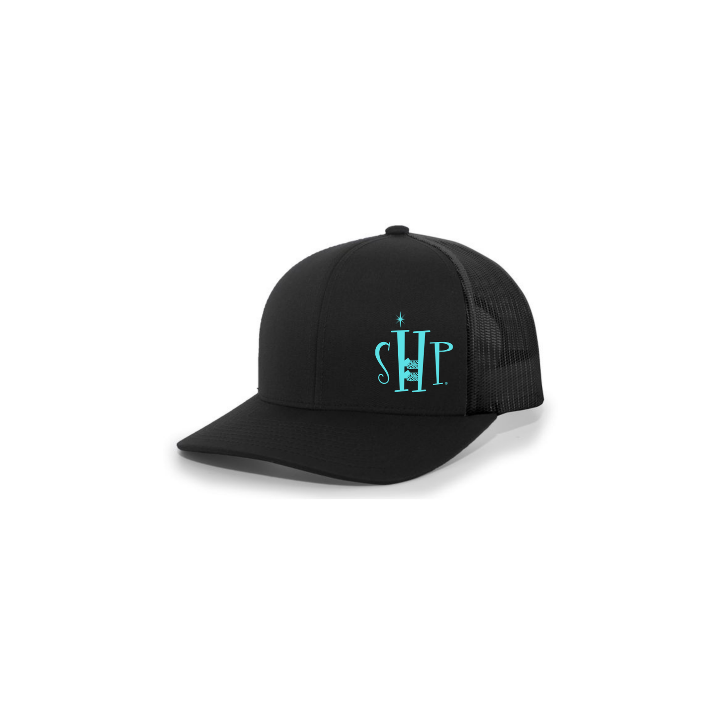 Trucker Snapback Hat w/ Embroidery (BLACK) - SHP Logo