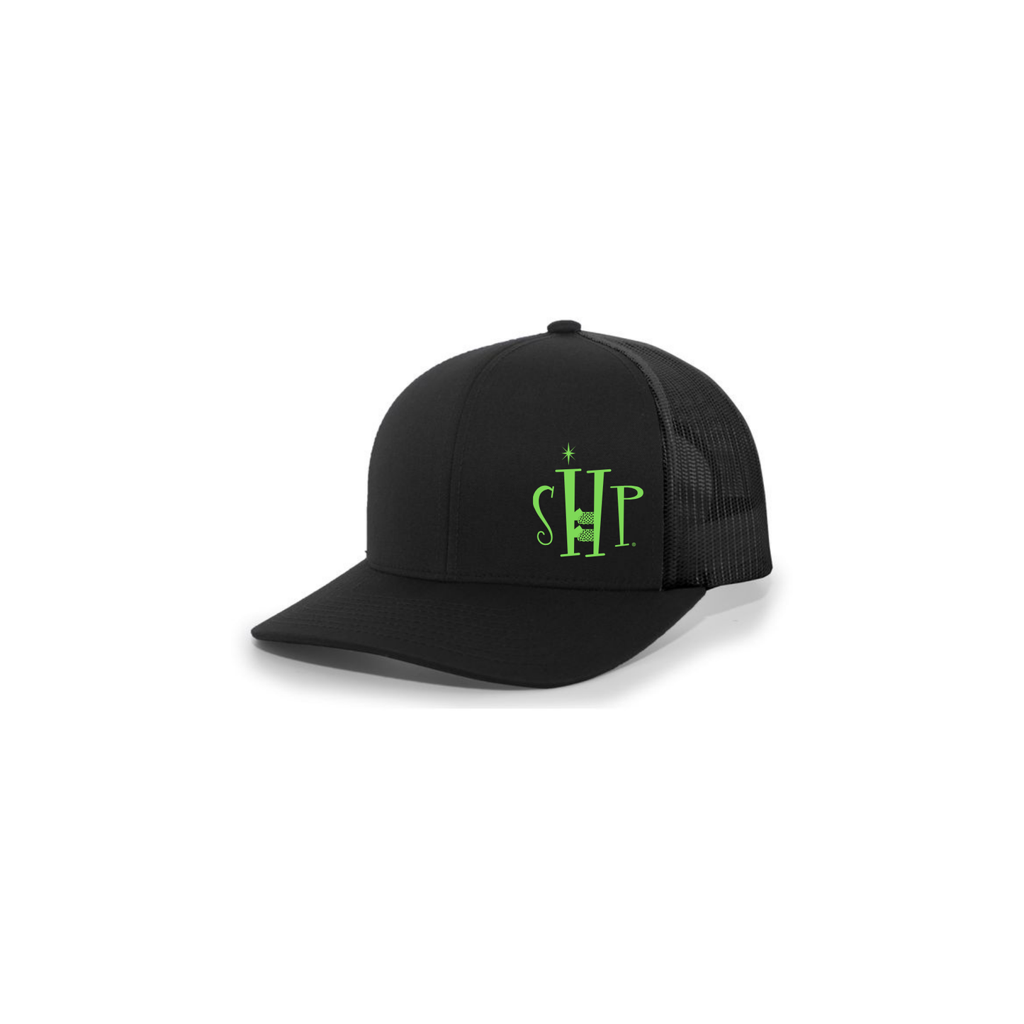 Trucker Snapback Hat w/ Embroidery (BLACK) - SHP Logo