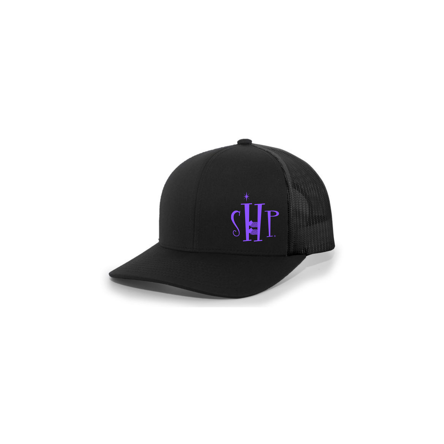 Trucker Snapback Hat w/ Embroidery (BLACK) - SHP Logo