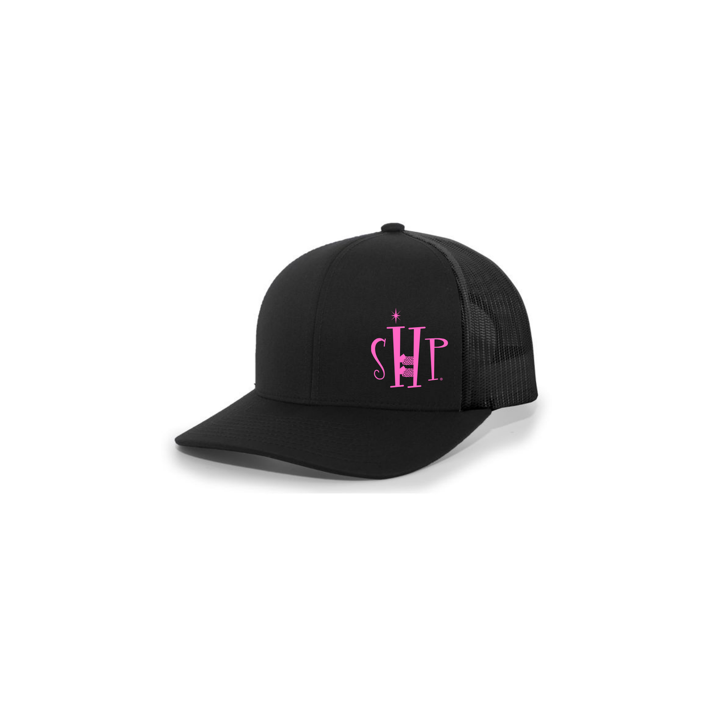 Trucker Snapback Hat w/ Embroidery (BLACK) - SHP Logo