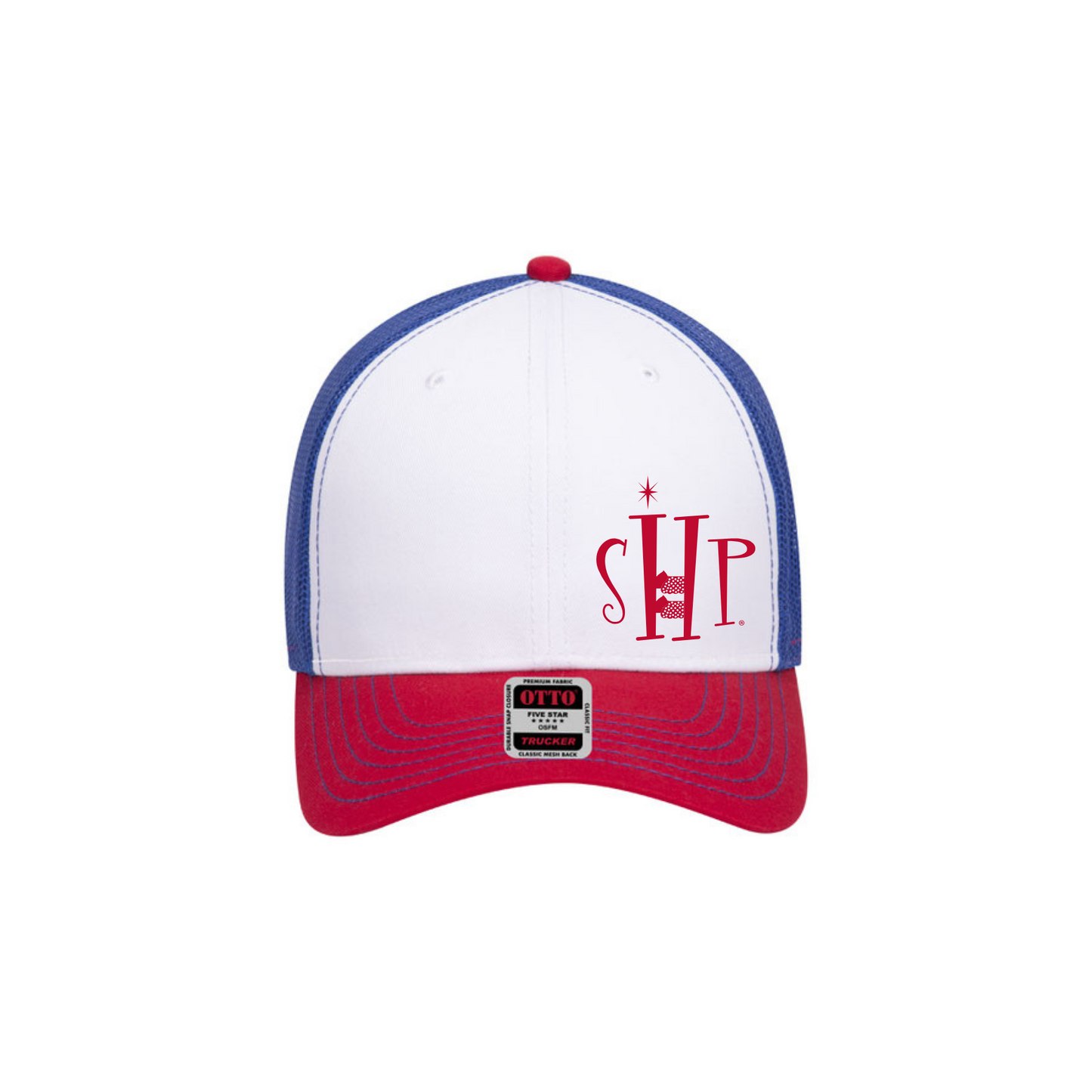 Trucker Snapback Hat w/ Embroidery (RED/WHITE/BLUE) - SHP Logo