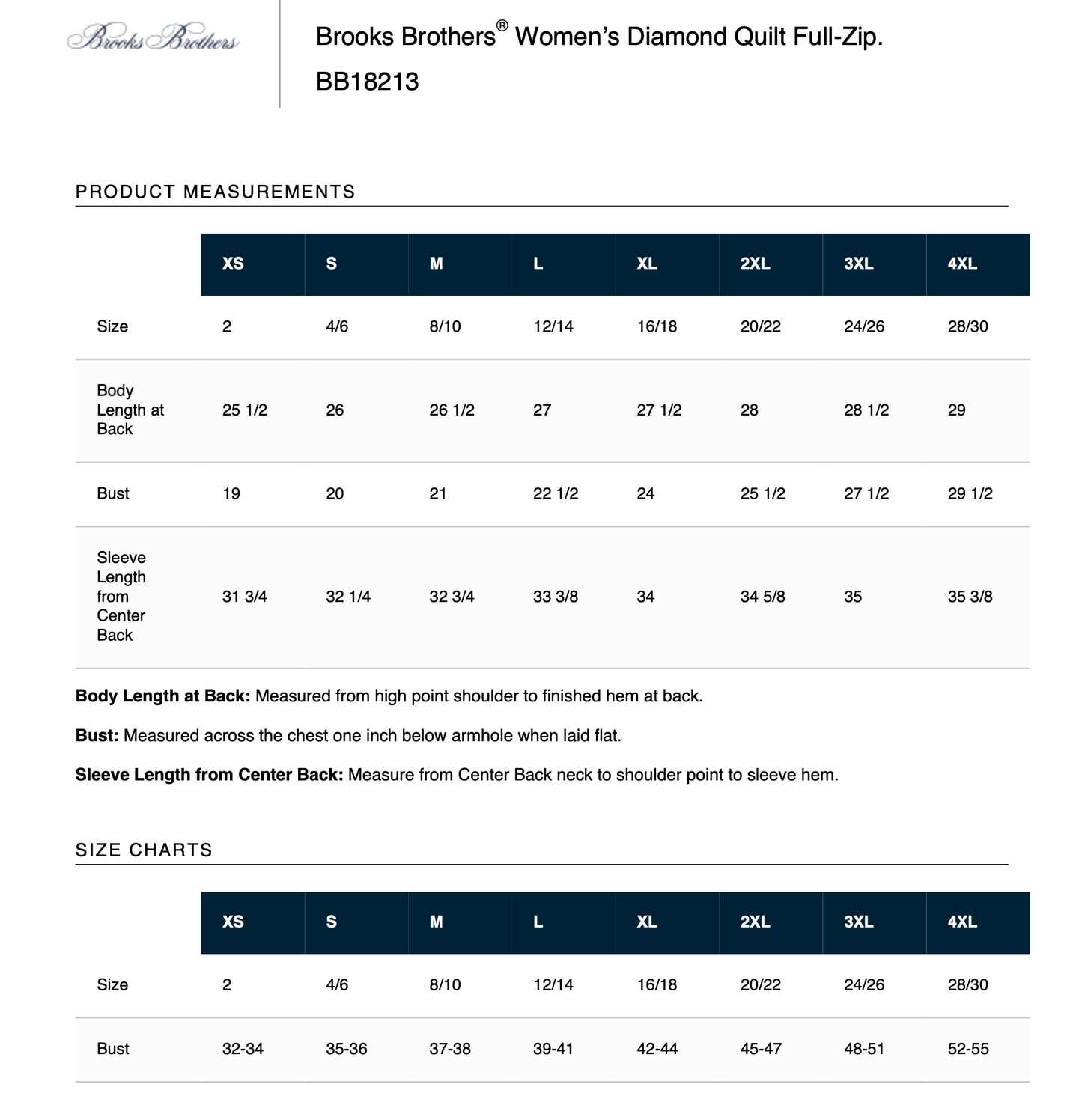 WOMEN'S Full Zip - Brooks Brothers Diamond Quilt (DEEP BLACK) w/ Embroidery