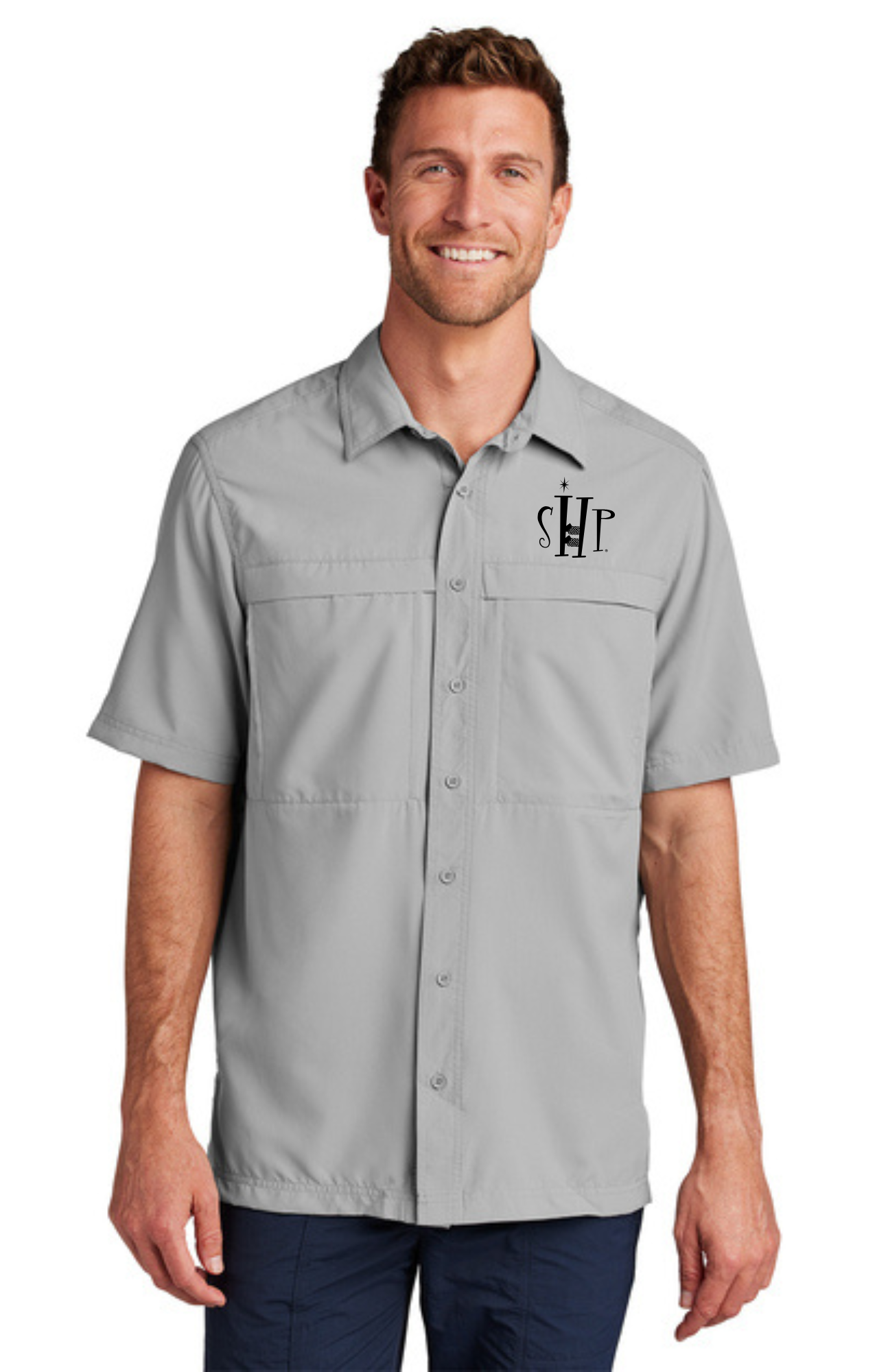 MEN'S UV Daybreak Shirt w/ Embroidery (GUSTY GREY) - "SHP" LOGO