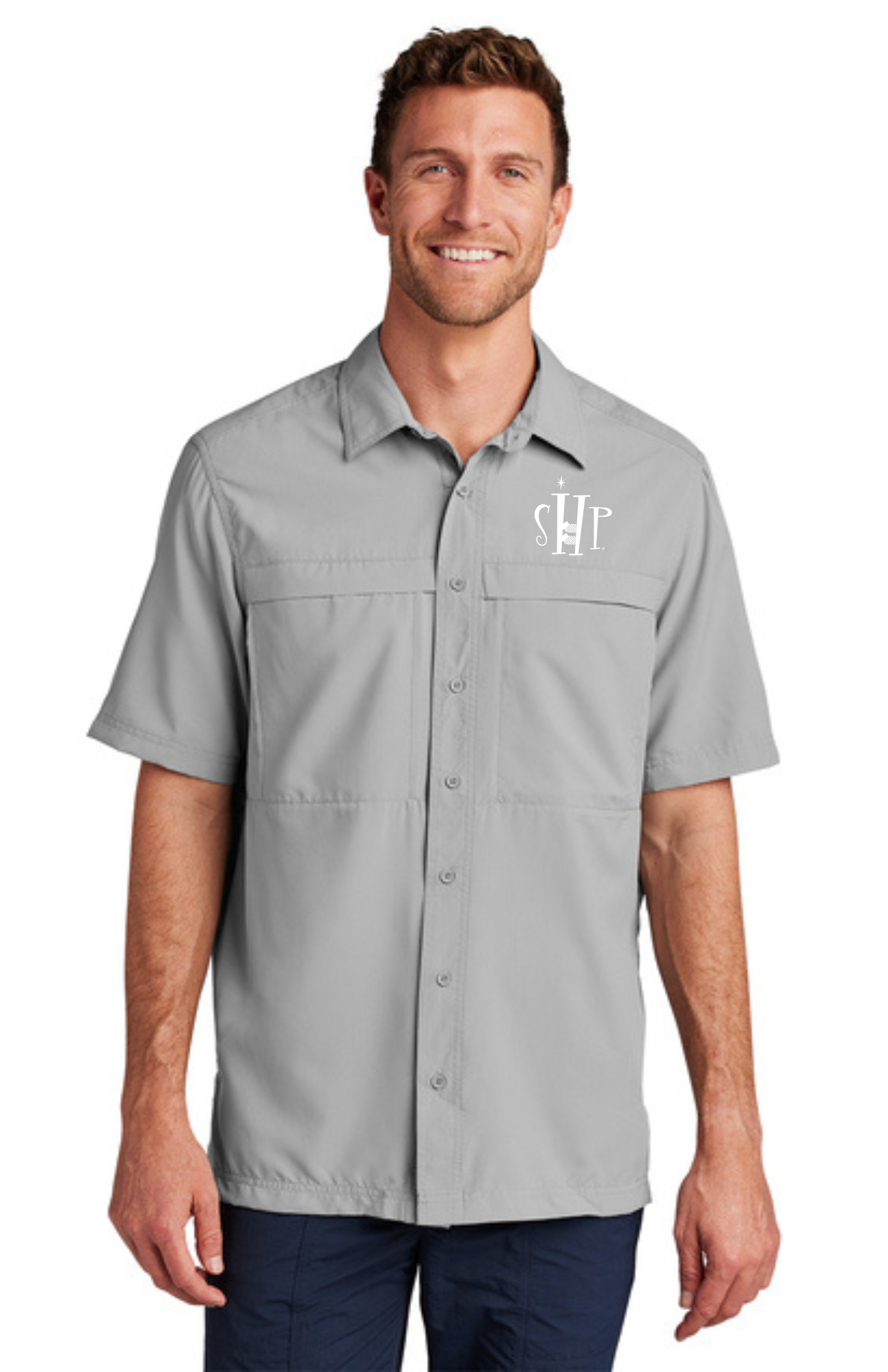 MEN'S UV Daybreak Shirt w/ Embroidery (GUSTY GREY) - "SHP" LOGO