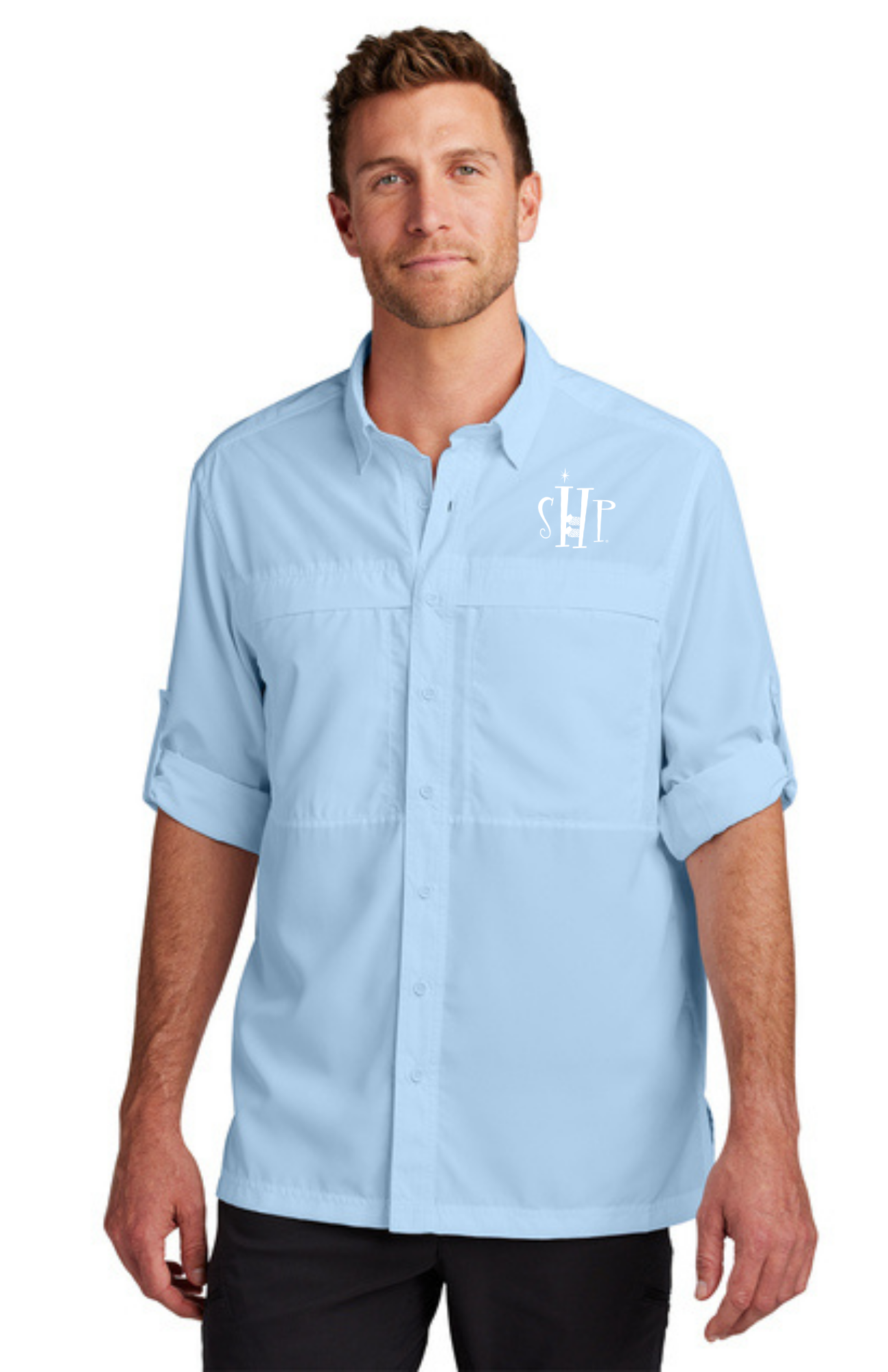 MEN'S UV Daybreak Shirt Long Sleeve w/ Embroidery (LIGHT BLUE) - "SHP" LOGO
