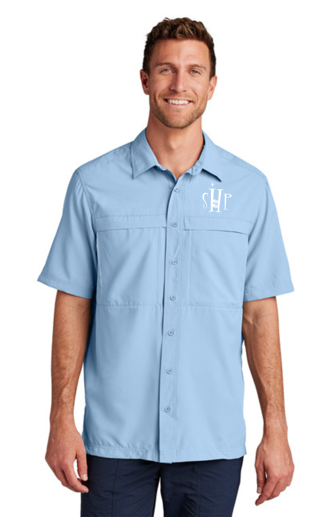 MEN'S UV Daybreak Shirt w/ Embroidery (LIGHT BLUE) - "SHP" LOGO
