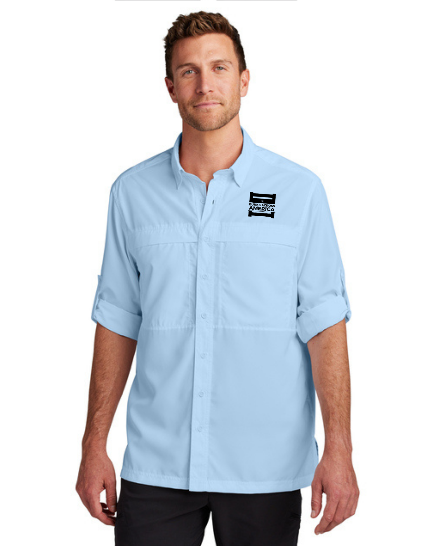 BAA 2025 - MEN'S UV Daybreak Shirt Long Sleeve w/ Embroidery - "Official BAA Logo" (LIGHT BLUE)