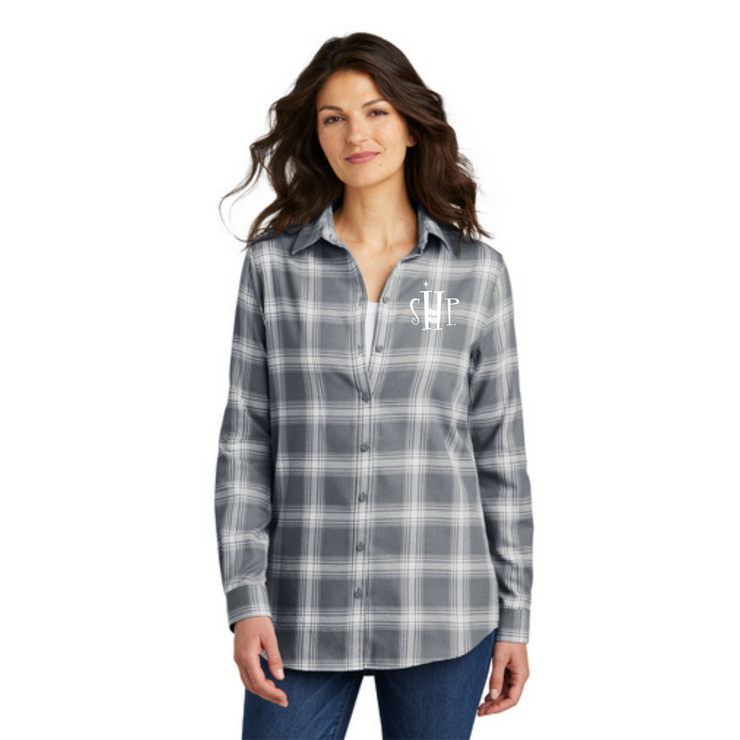 "NEW" Womens SHP Long Sleeve Flannel Tunic Shirt