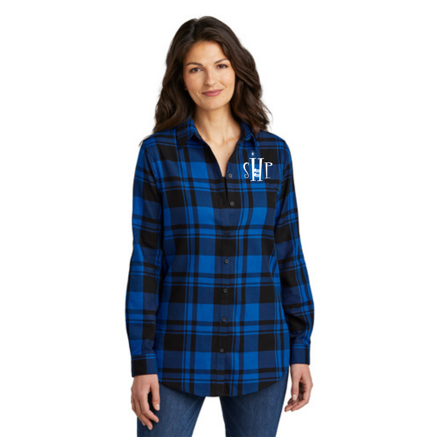 "NEW" Womens SHP Long Sleeve Flannel Tunic Shirt