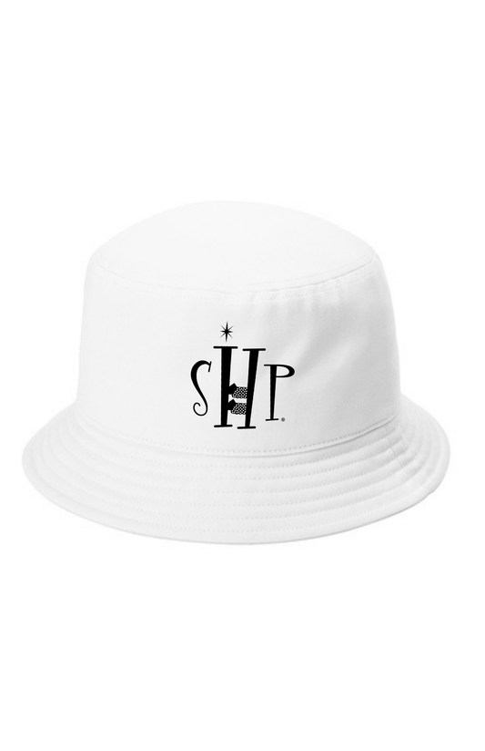 Twill Short Brim Bucket Hat w/ Embroidery (WHITE) - "SHP" Logo