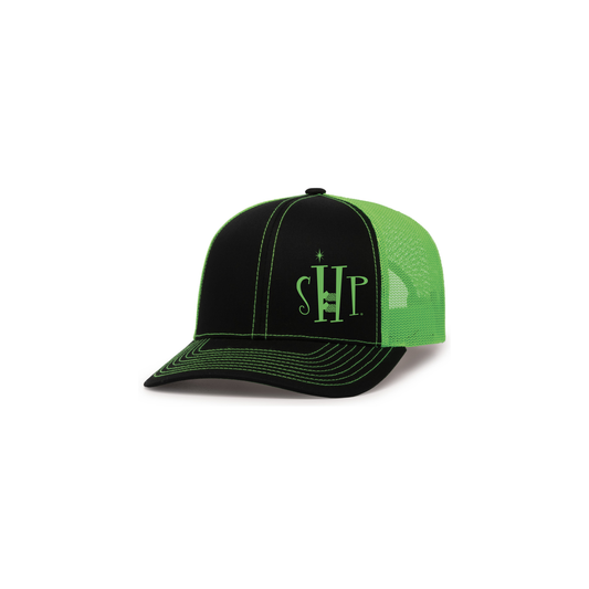 Snap Back Hat with SHP Logo Embroidery (Black/SafetyGreen)