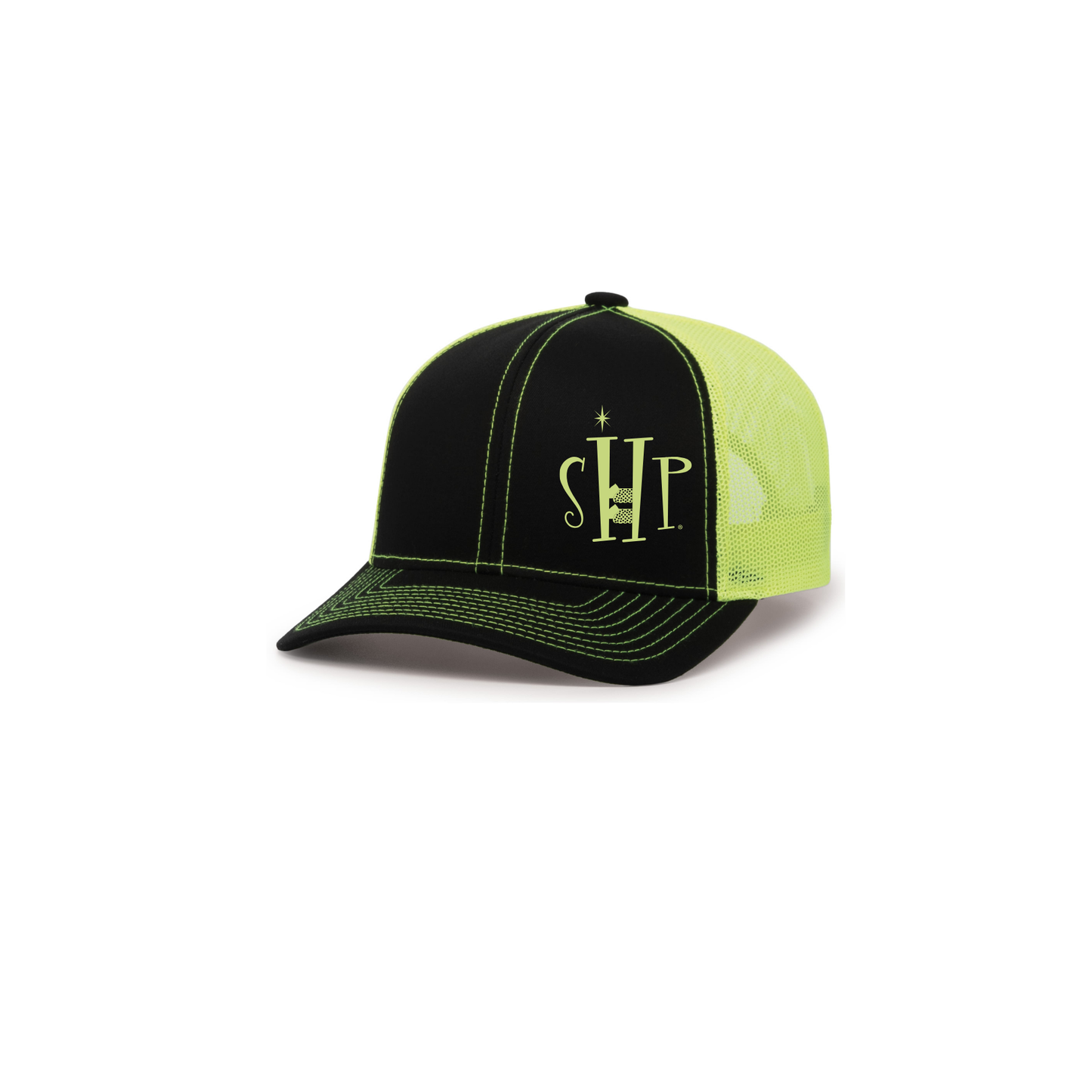 Snap Back Hat with SHP Logo Embroidery (Black/SafetyYellow)