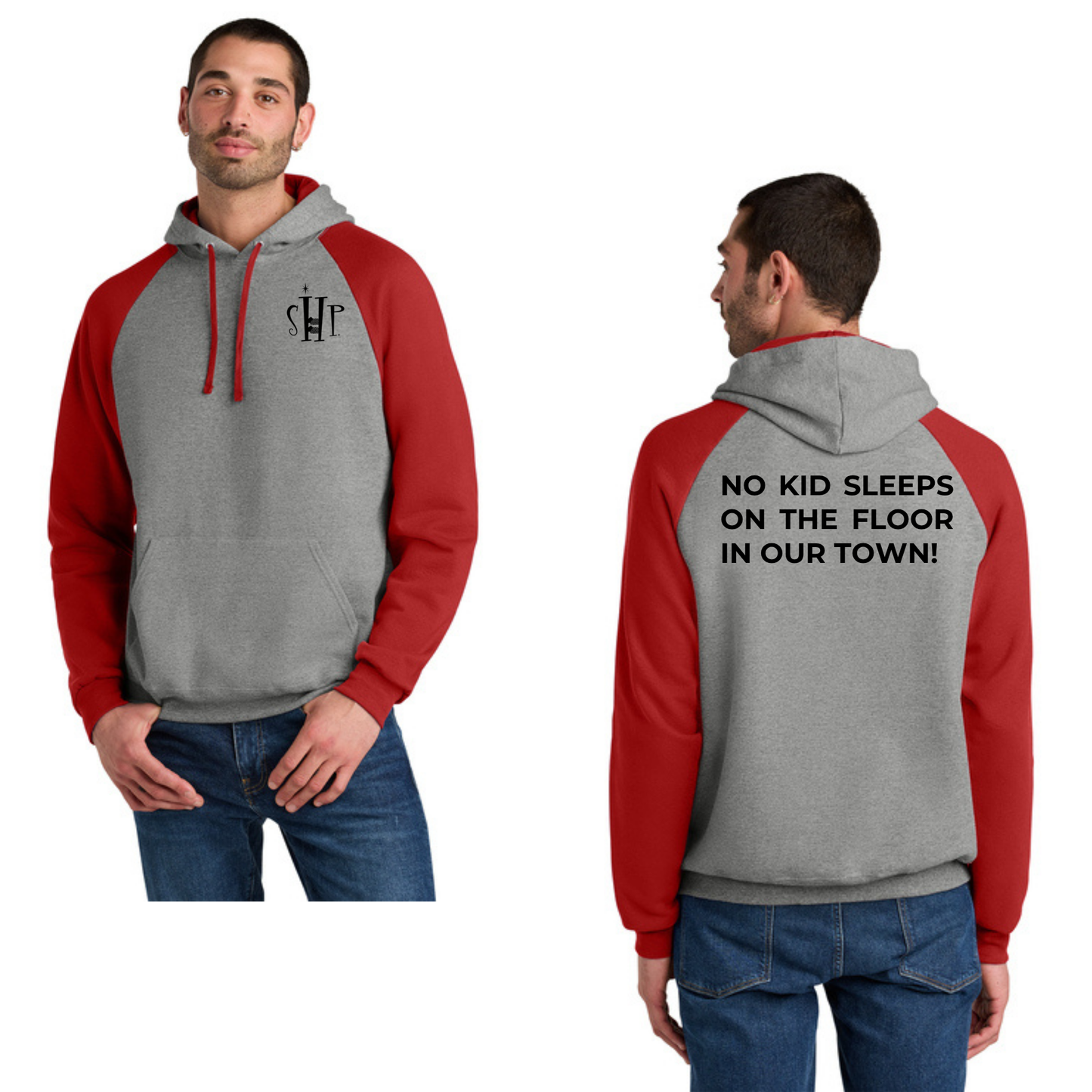 Jerzees® Unisex NuBlend® Colorblock Raglan Hoodie (OXFORD/ TRUE RED)