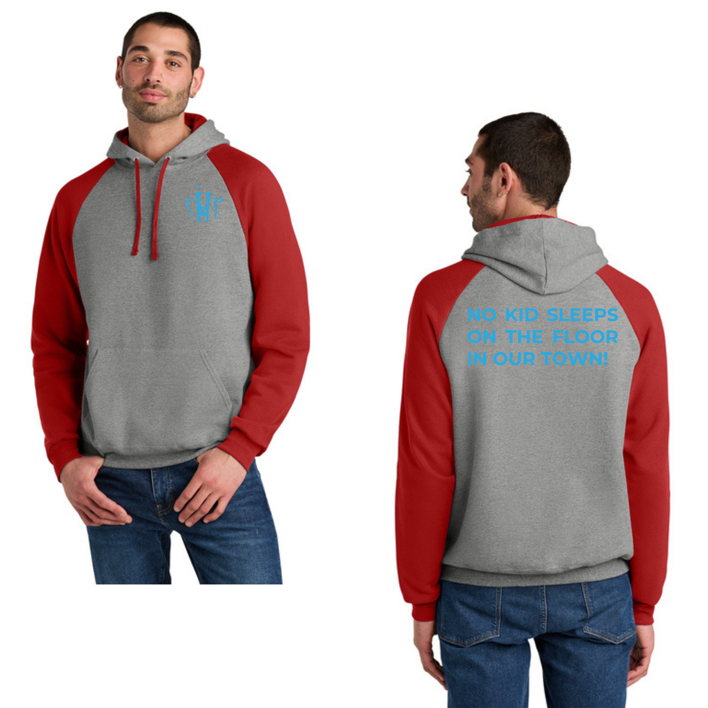 Jerzees® Unisex NuBlend® Colorblock Raglan Hoodie (OXFORD/ TRUE RED)