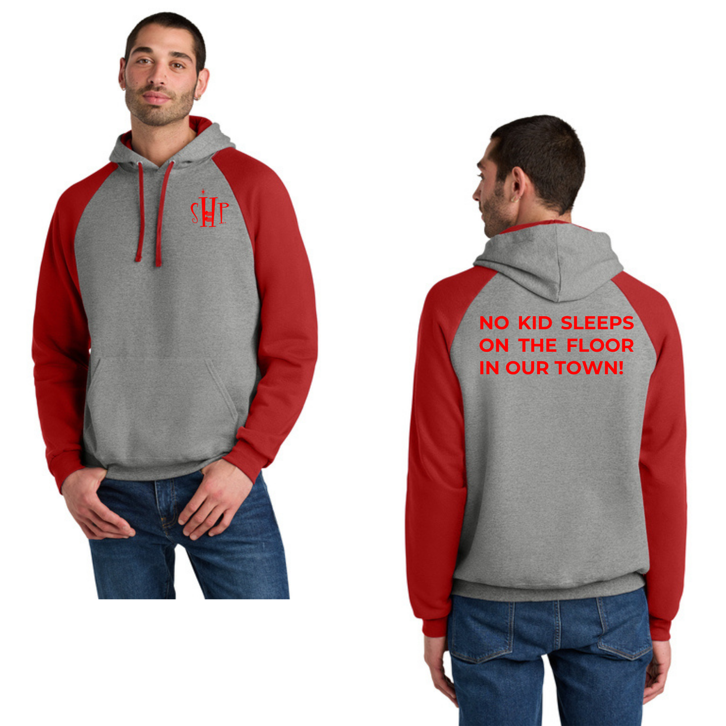 Jerzees® Unisex NuBlend® Colorblock Raglan Hoodie (OXFORD/ TRUE RED)