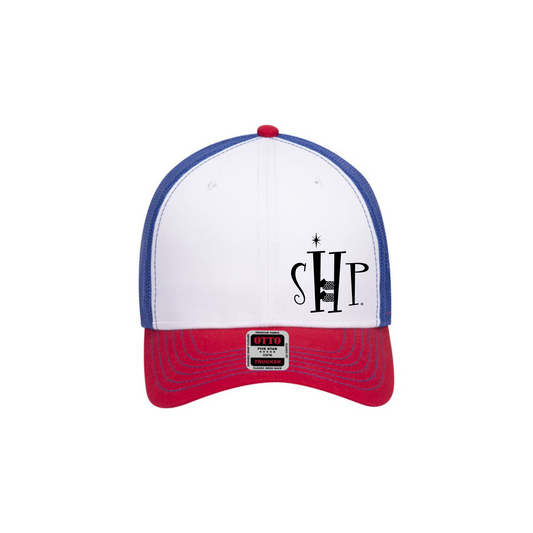 Trucker Snapback Hat w/ Embroidery (RED/WHITE/BLUE) - SHP Logo