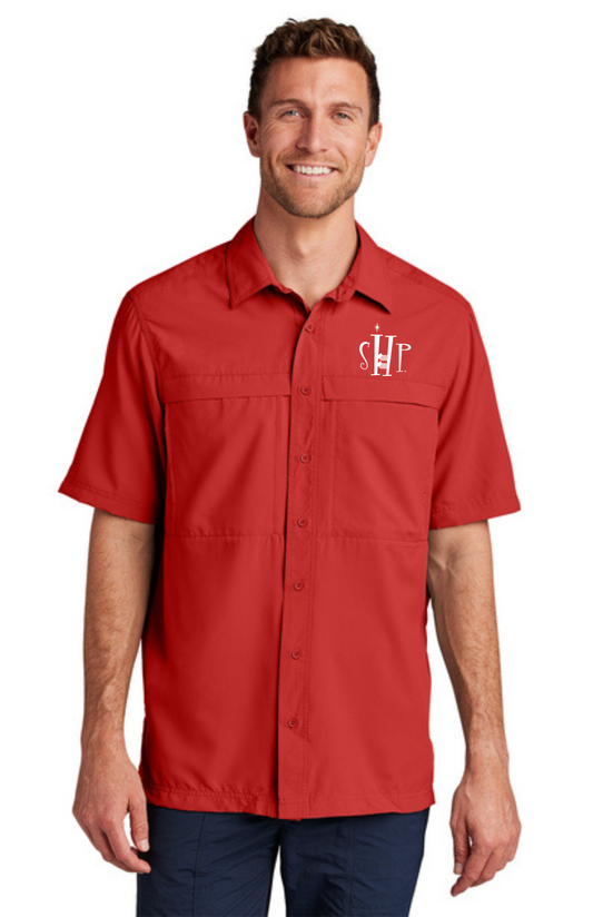 MEN'S UV Daybreak Shirt w/ Embroidery (RICH RED) - "SHP" LOGO