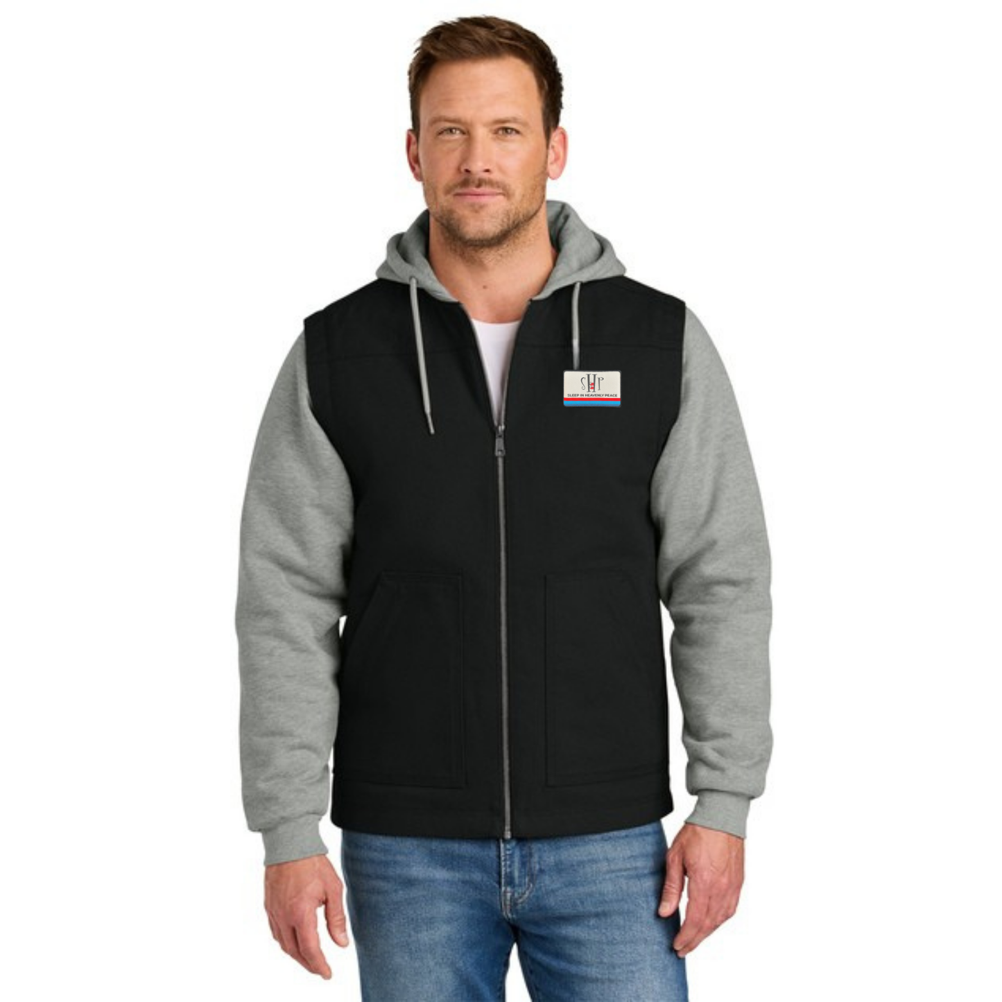 Full Zip - CornerStone Duck Fleece Hooded Jacket (BLACK/HEATHER GREY)