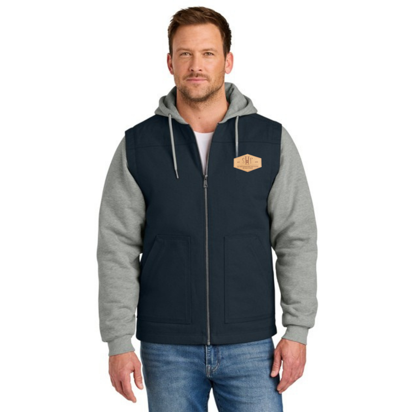 Full Zip - CornerStone Duck Fleece Hooded Jacket (NAVY/HEATHER GREY)