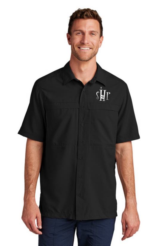 MEN'S UV Daybreak Shirt w/ Embroidery (DEEP BLACK) - "SHP" LOGO