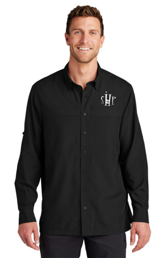 MEN'S UV Daybreak Shirt Long Sleeve w/ Embroidery (DEEP BLACK) - "SHP" LOGO
