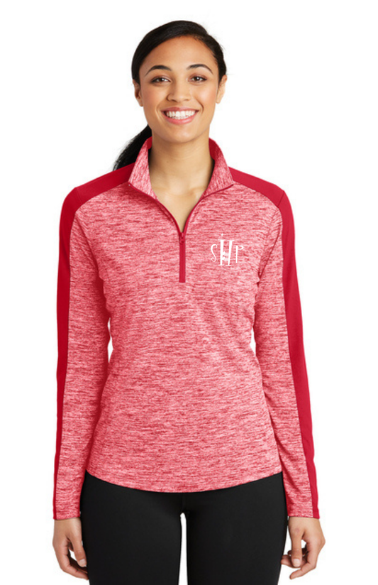 WOMEN'S 1/4 Zip Pullover (DEEP RED ELECTRIC/ DEEP RED) - "SHP" LOGO