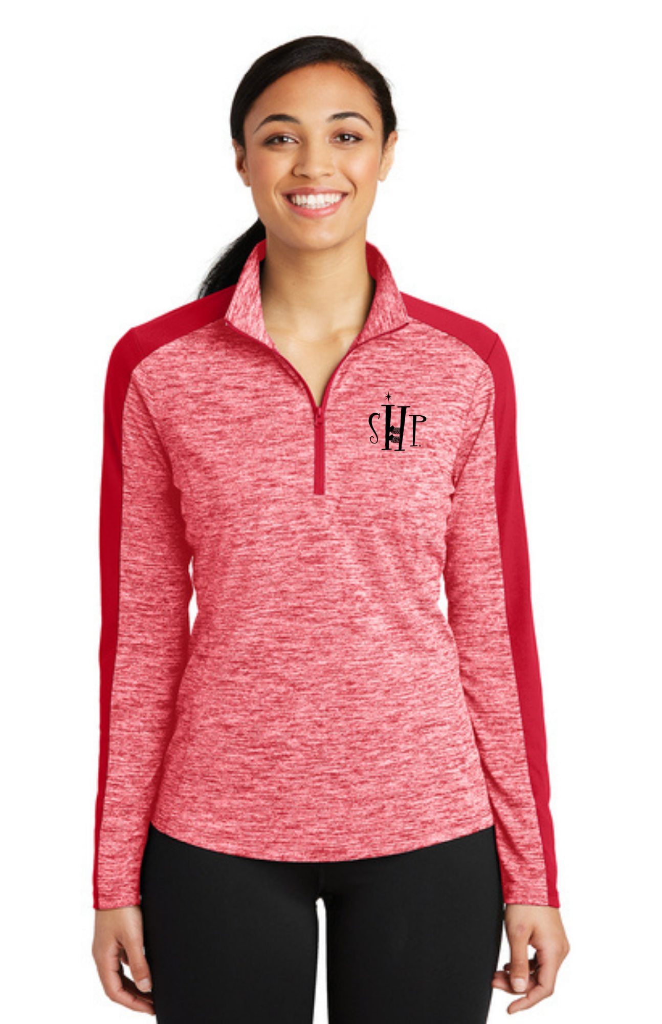WOMEN'S 1/4 Zip Pullover (DEEP RED ELECTRIC/ DEEP RED) - "SHP" LOGO