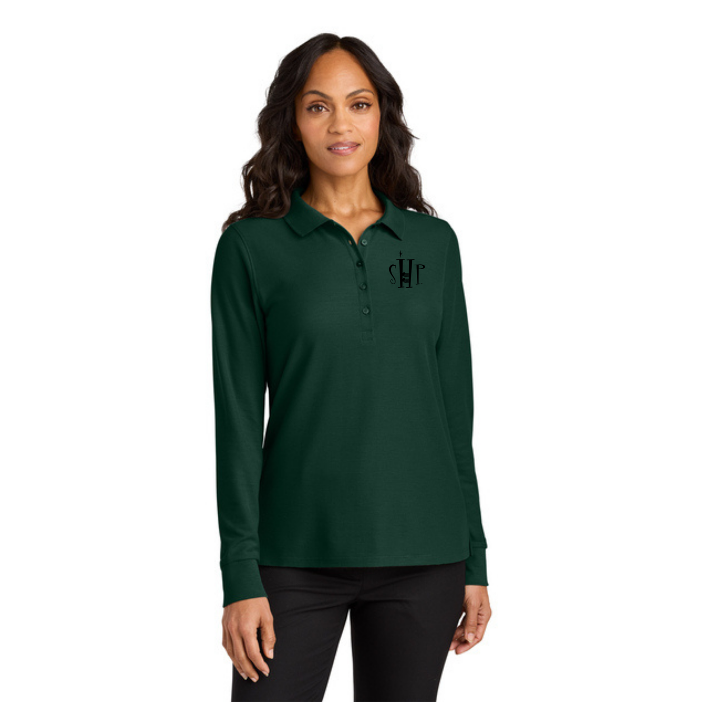WOMEN'S Port Authority Long Sleeve Polo (DARK GREEN)