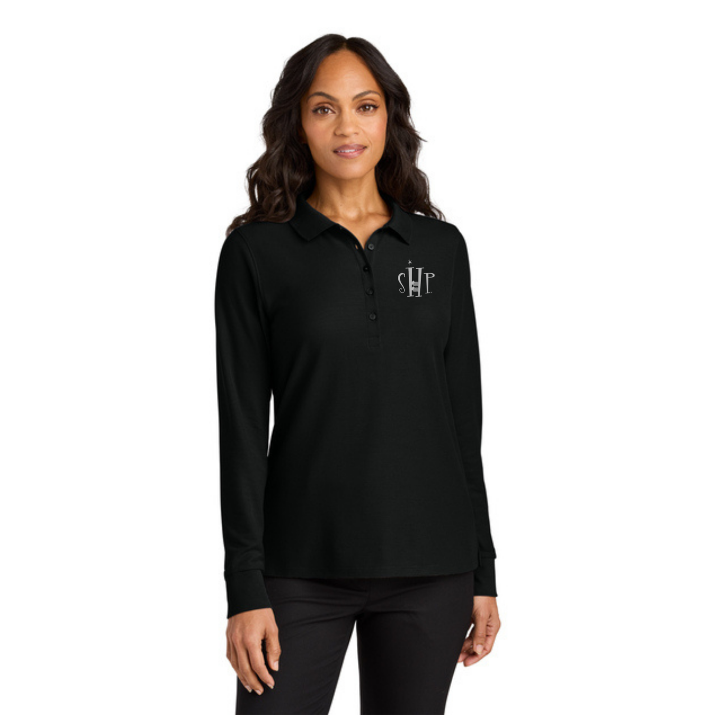 WOMEN'S Port Authority Long Sleeve Polo (DEEP BLACK)