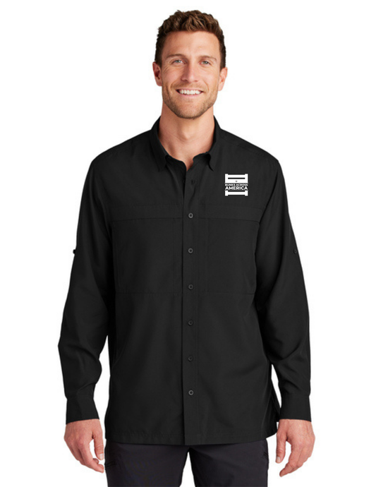 BAA 2025 - MEN'S UV Daybreak Shirt Long Sleeve w/ Embroidery - "Official BAA Logo" (DEEP BLACK)
