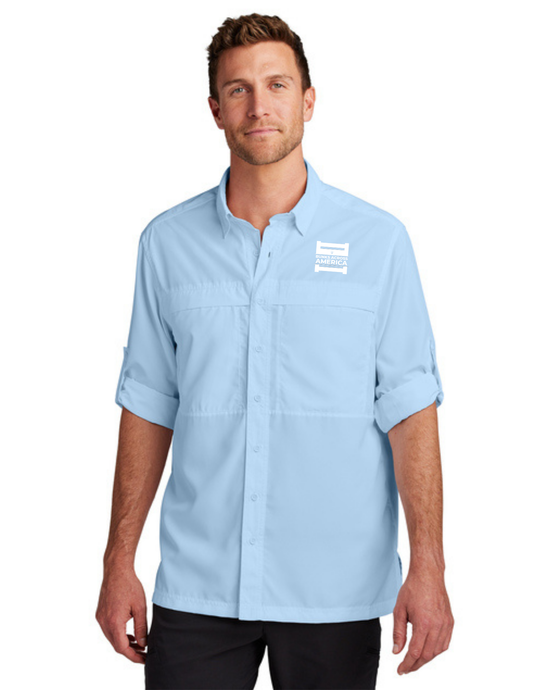BAA 2025 - MEN'S UV Daybreak Shirt Long Sleeve w/ Embroidery - "Official BAA Logo" (LIGHT BLUE)