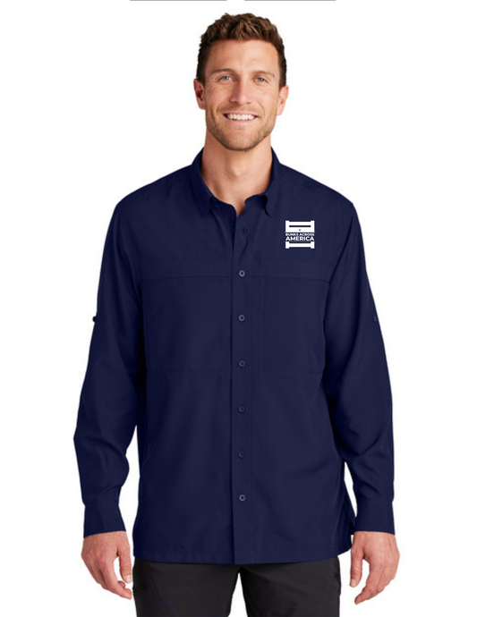 BAA 2025 - MEN'S UV Daybreak Shirt Long Sleeve w/ Embroidery - "Official BAA Logo" (TRUE NAVY)