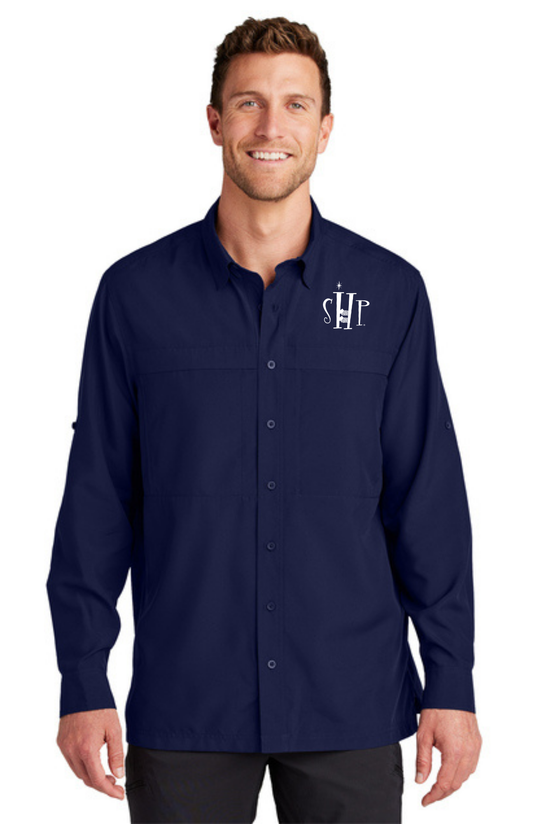 MEN'S UV Daybreak Shirt Long Sleeve w/ Embroidery (TRUE NAVY) - "SHP" LOGO