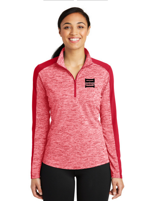 BAA 2025 - WOMEN'S 1/4 Zip Pullover - "Official BAA Logo" (DEEP RED ELECTRIC/DEEP RED)