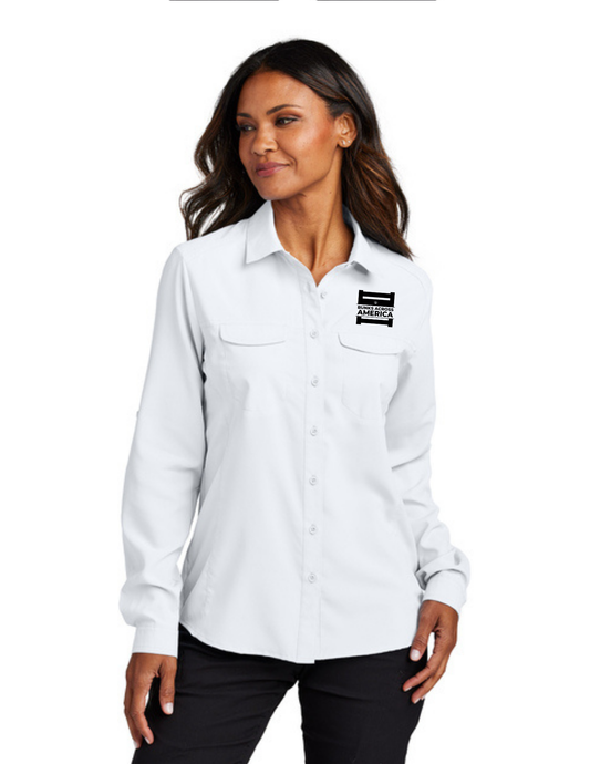 BAA 2025 - WOMEN'S UV Daybreak Shirt Long Sleeve w/ Embroidery - "Official BAA Logo" (WHITE)